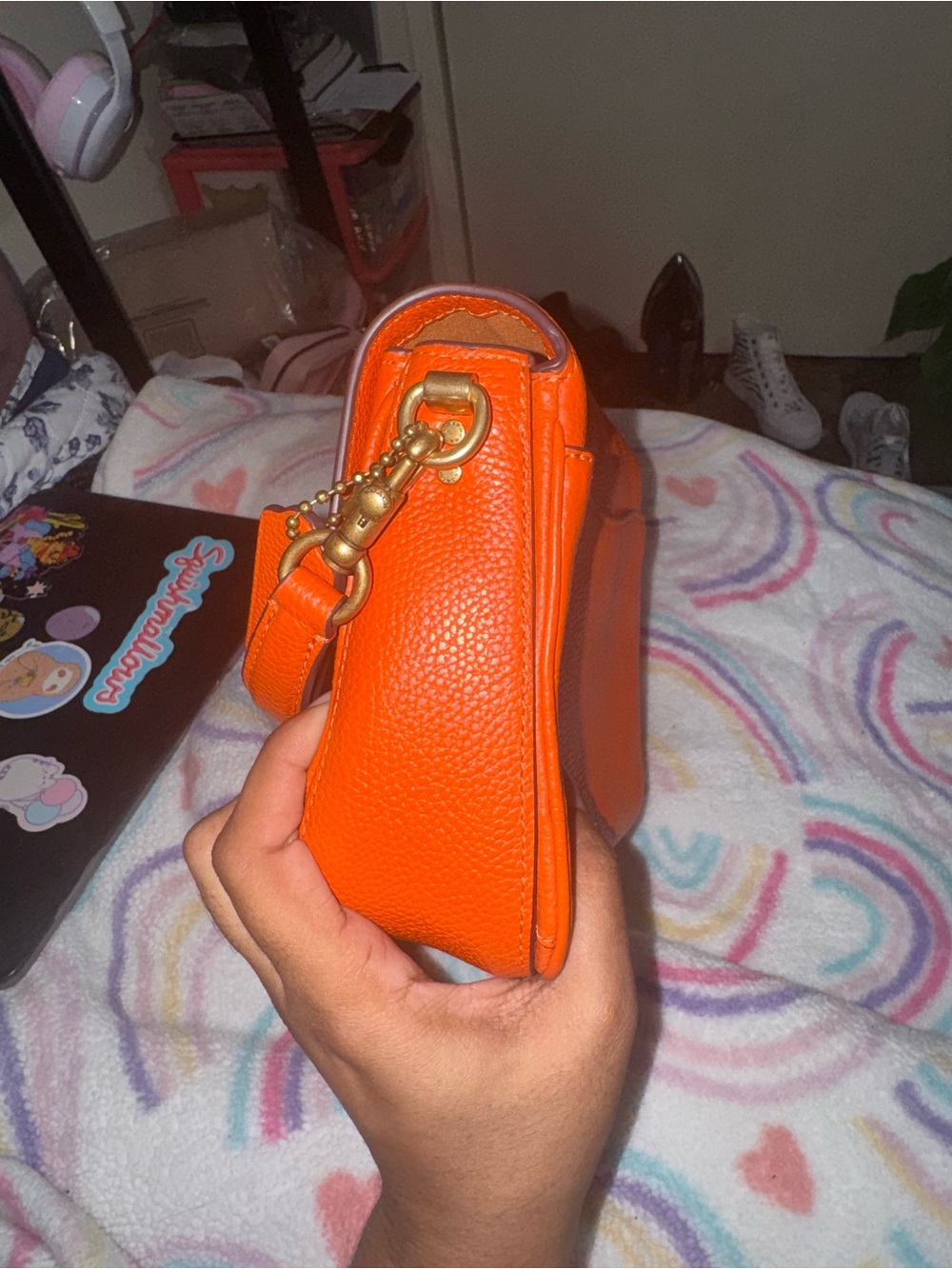Coach Orange Pebbled Leather Crossbody with Gold Hardware - Picture 11 of 11